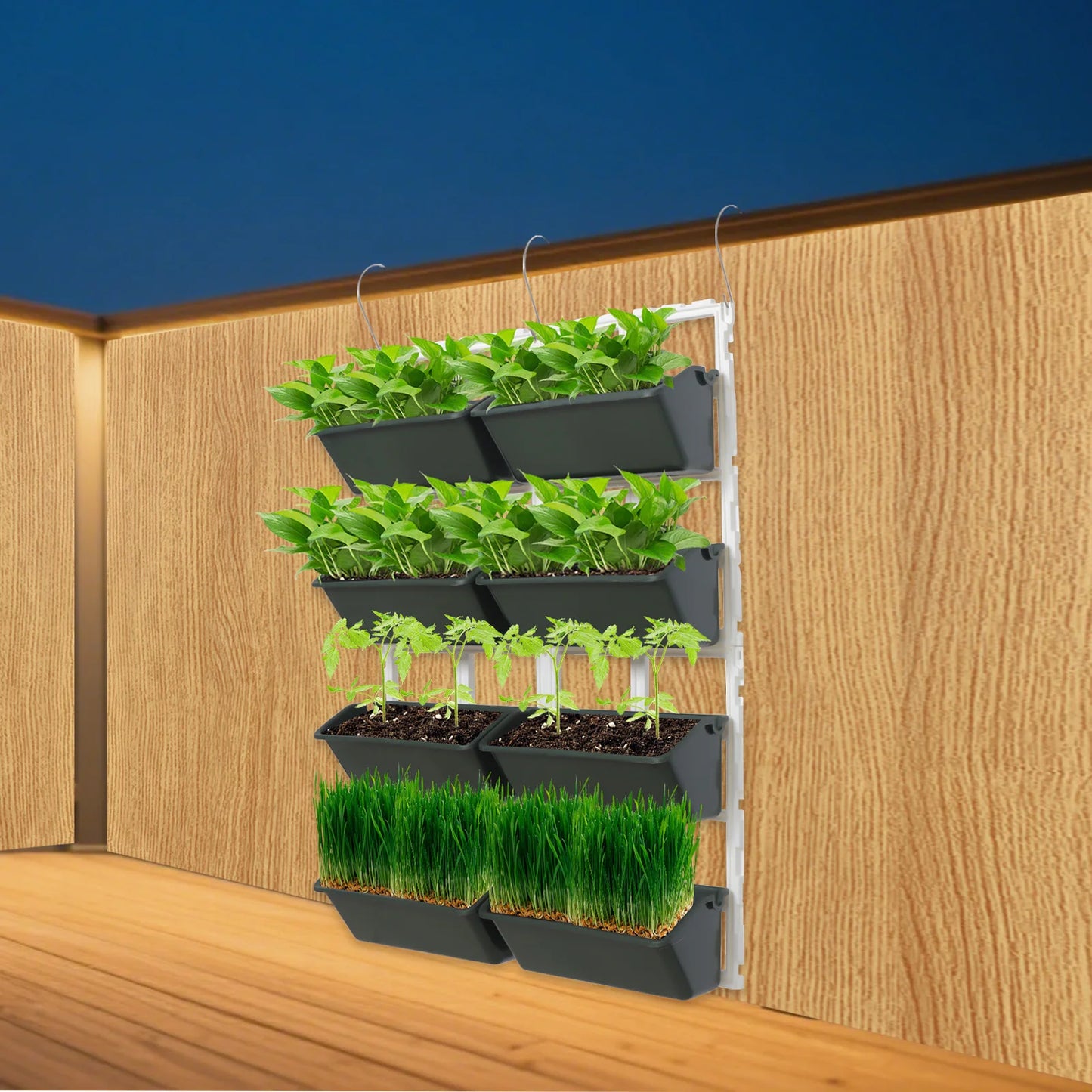 Modern Vertical Hanging Planter Stand for Indoor&Outdoor Garden, 8-Tier Rectangular Flower Pot Holder, Wall-Mounted Balcony Rack
