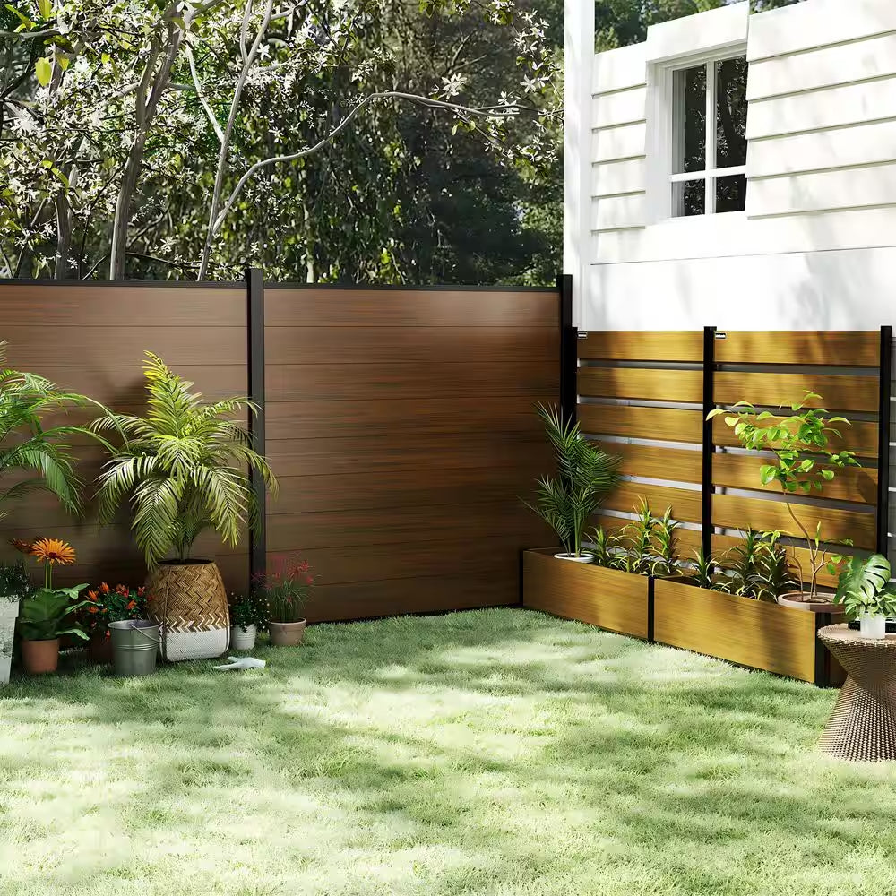 59 In. Tall Brown Composite Wood Panels Planter Box with Aluminum Frame Vertical Design for Climbing Plants