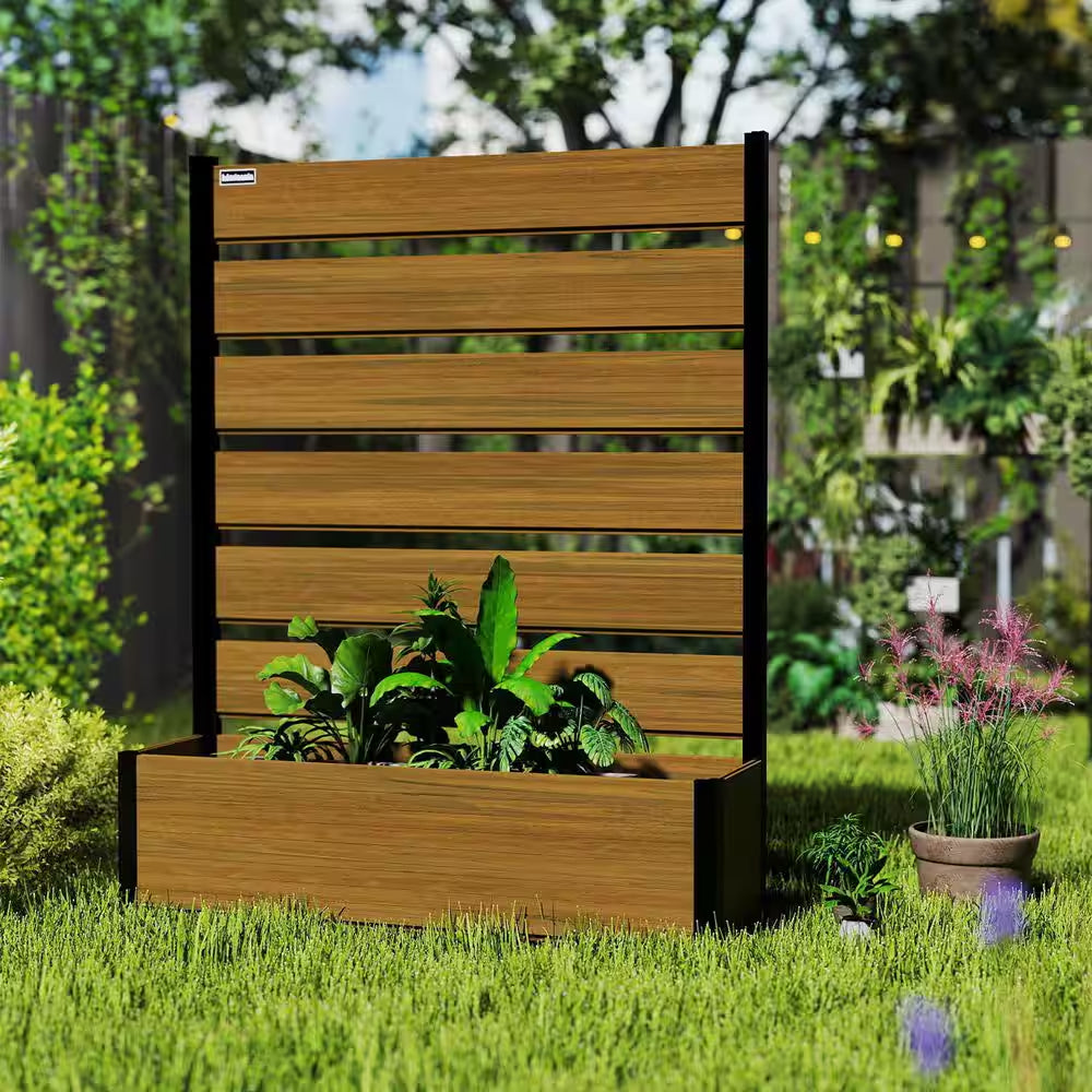 59 In. Tall Brown Composite Wood Panels Planter Box with Aluminum Frame Vertical Design for Climbing Plants