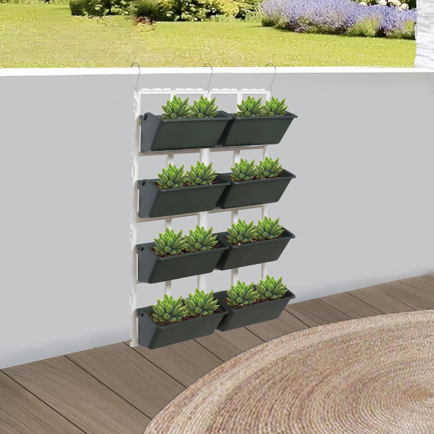 Modern Vertical Hanging Planter Stand for Indoor&Outdoor Garden, 8-Tier Rectangular Flower Pot Holder, Wall-Mounted Balcony Rack