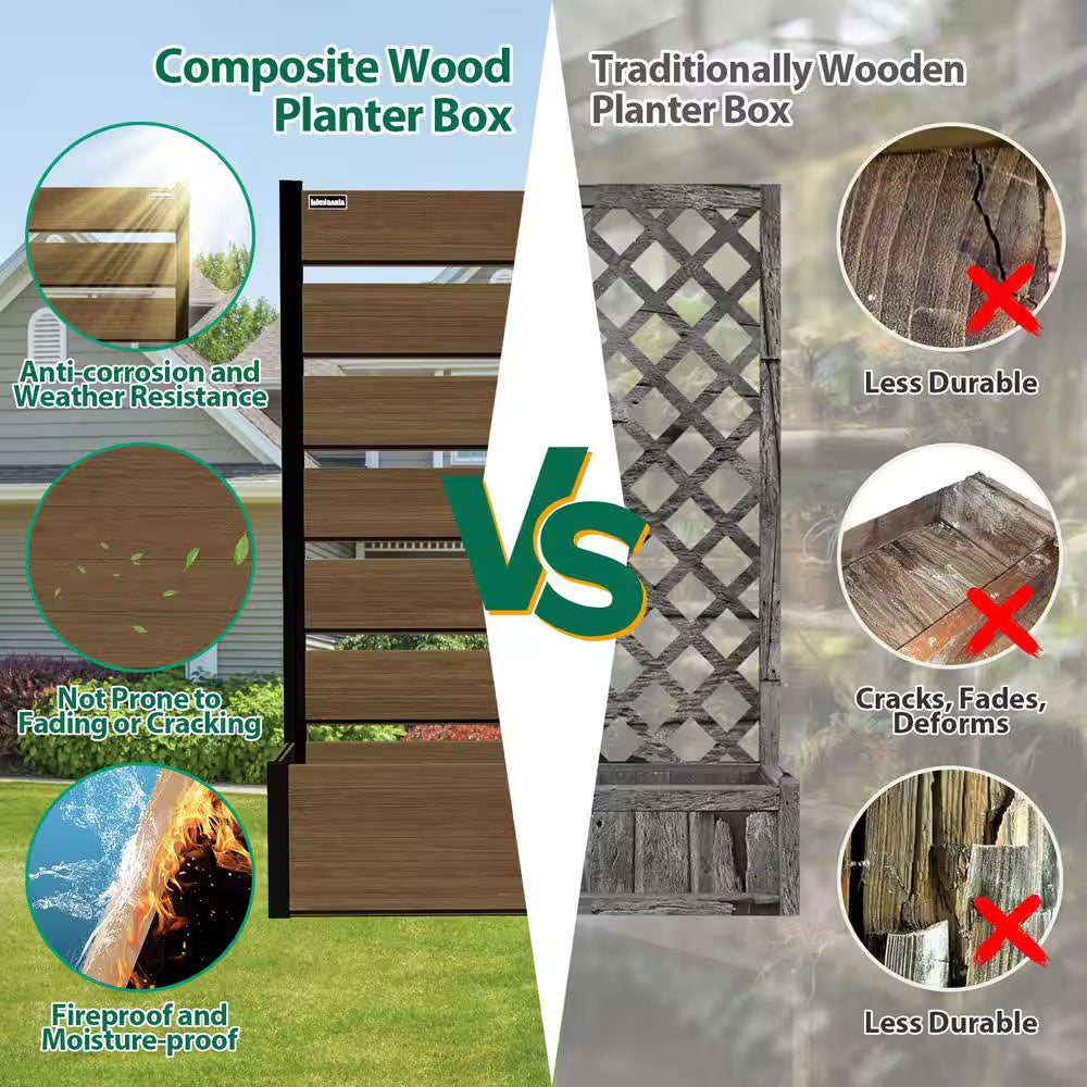 59 In. Tall Brown Composite Wood Panels Planter Box with Aluminum Frame Vertical Design for Climbing Plants