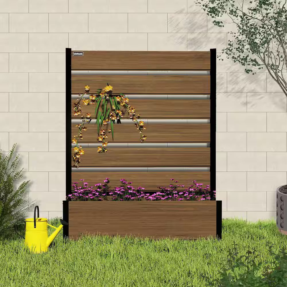 59 In. Tall Brown Composite Wood Panels Planter Box with Aluminum Frame Vertical Design for Climbing Plants