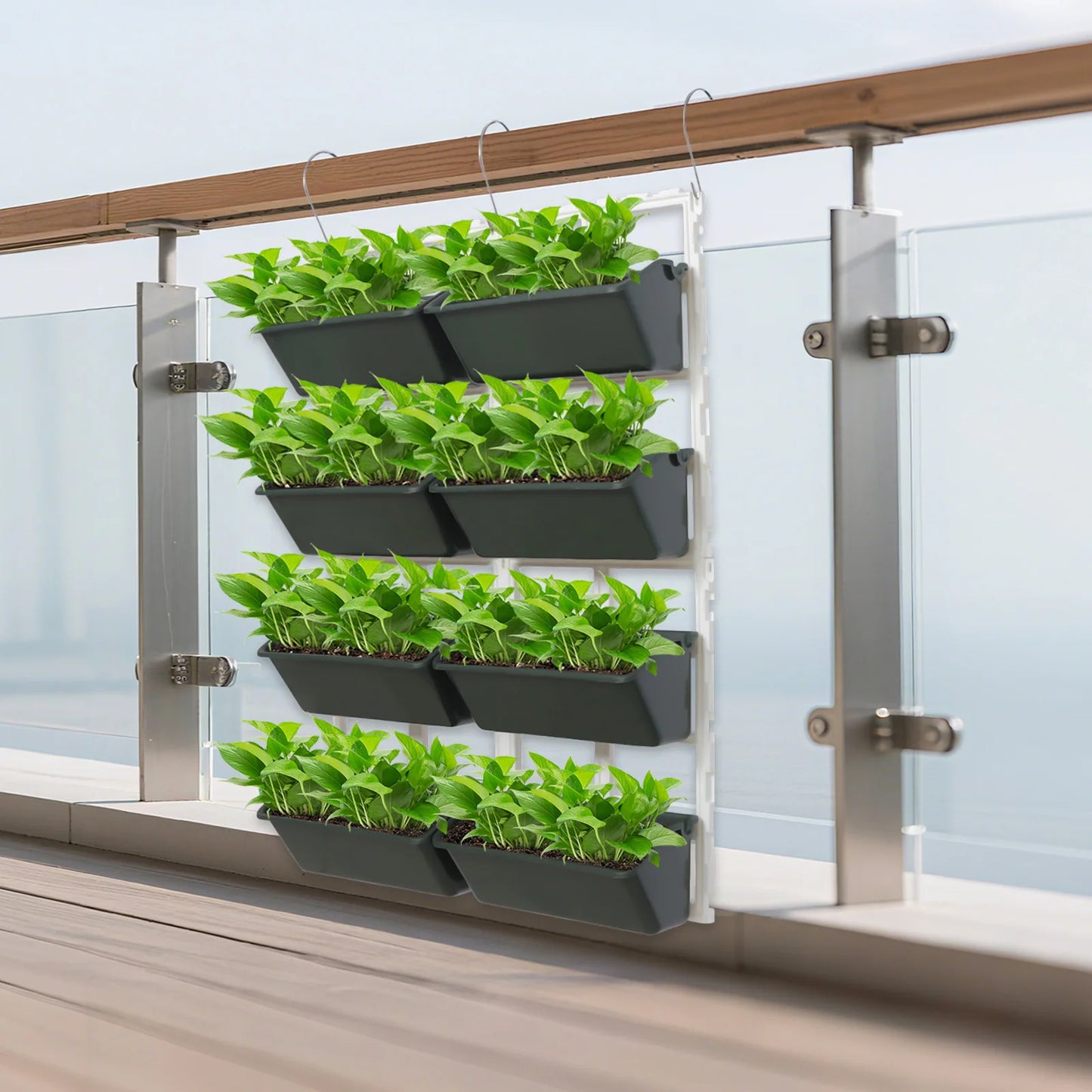 Modern Vertical Hanging Planter Stand for Indoor&Outdoor Garden, 8-Tier Rectangular Flower Pot Holder, Wall-Mounted Balcony Rack