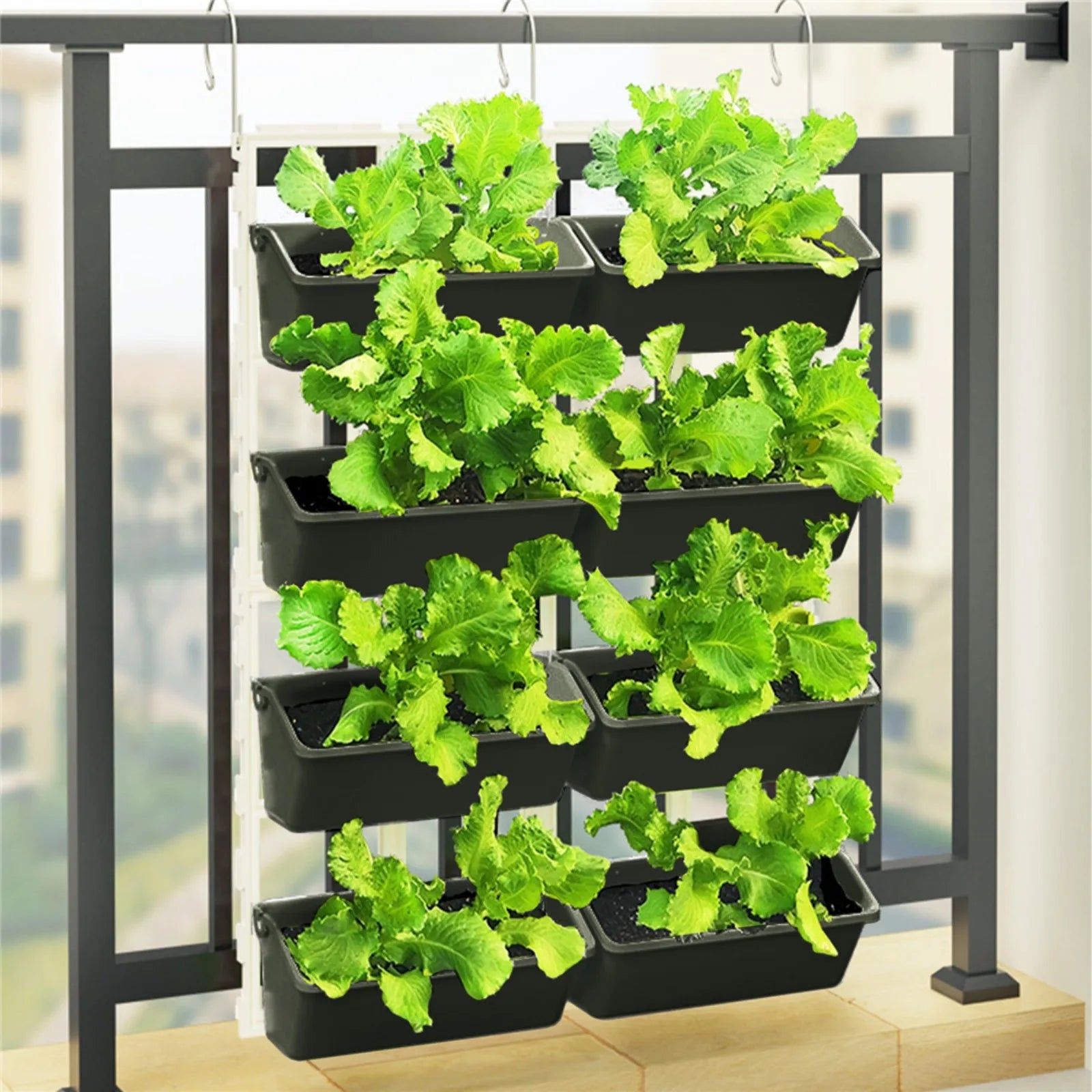 Modern Vertical Hanging Planter Stand for Indoor&Outdoor Garden, 8-Tier Rectangular Flower Pot Holder, Wall-Mounted Balcony Rack