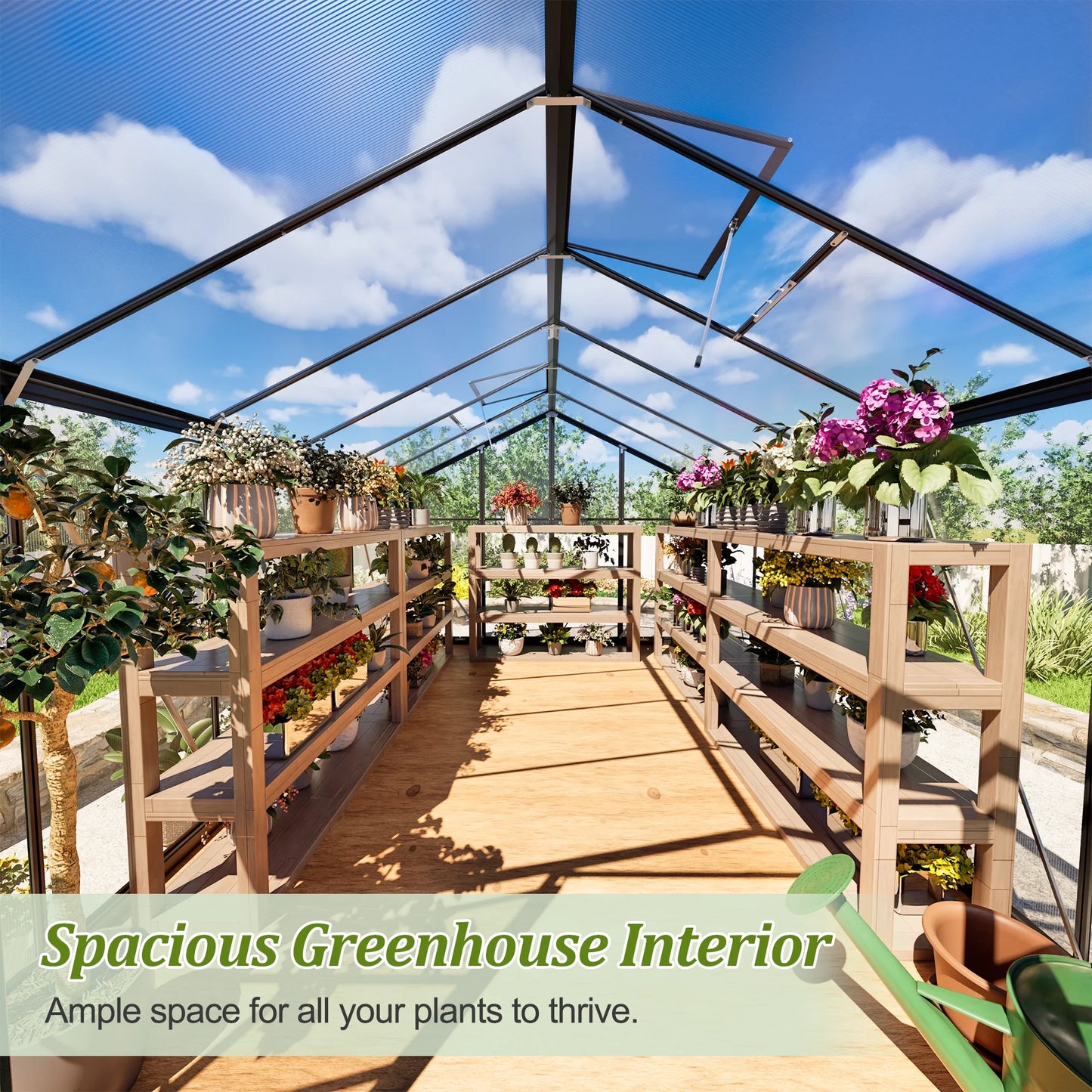 12'X8' Outdoor Greenhouse, Walk-In Polycarbonate Green House with Aluminum Frame for Backyard, Black