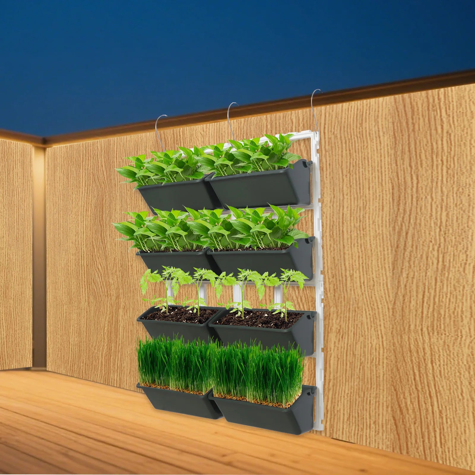 Modern Vertical Hanging Planter Stand for Indoor&Outdoor Garden, 8-Tier Rectangular Flower Pot Holder, Wall-Mounted Balcony Rack