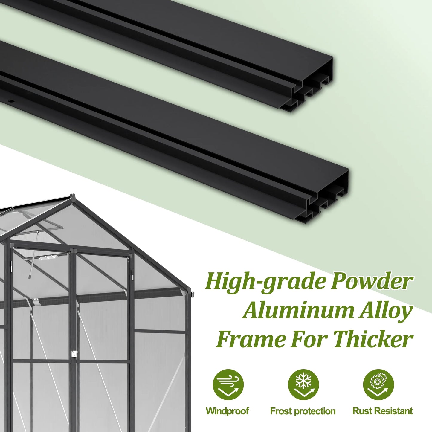 12'X8' Outdoor Greenhouse, Walk-In Polycarbonate Green House with Aluminum Frame for Backyard, Black