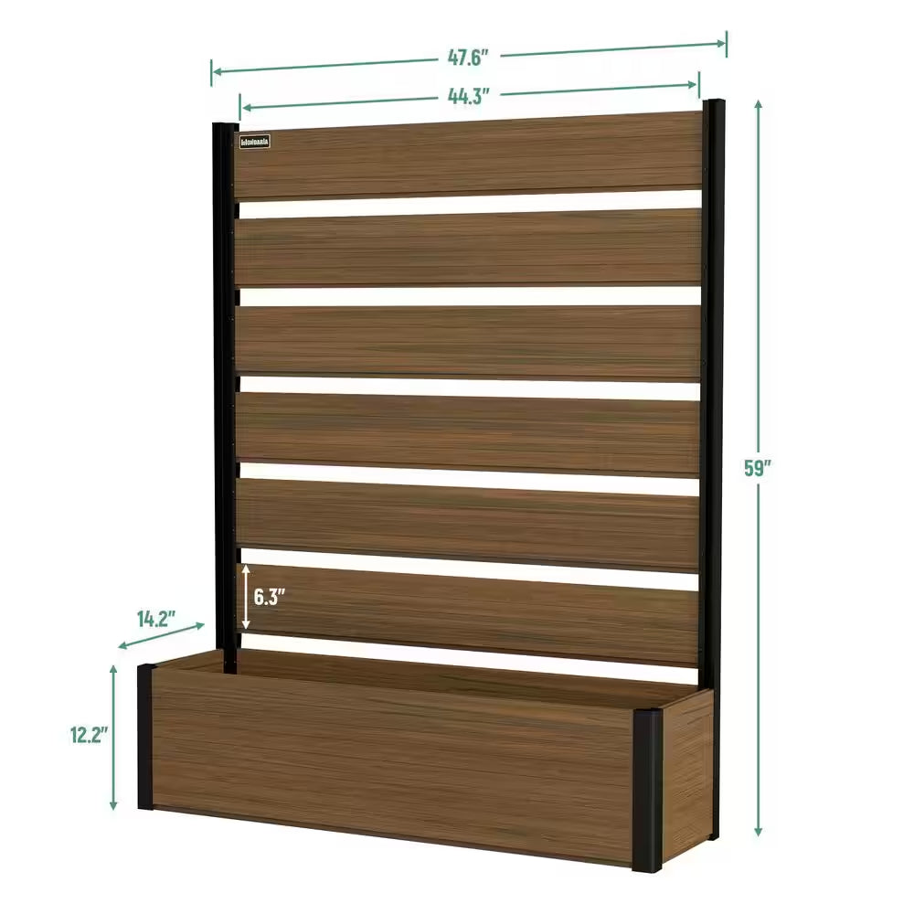 59 In. Tall Brown Composite Wood Panels Planter Box with Aluminum Frame Vertical Design for Climbing Plants