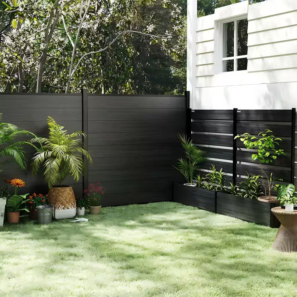 59 In. Tall Black Composite Wood Panels Planter Box with Aluminum Frame Vertical Design for Climbing Plants
